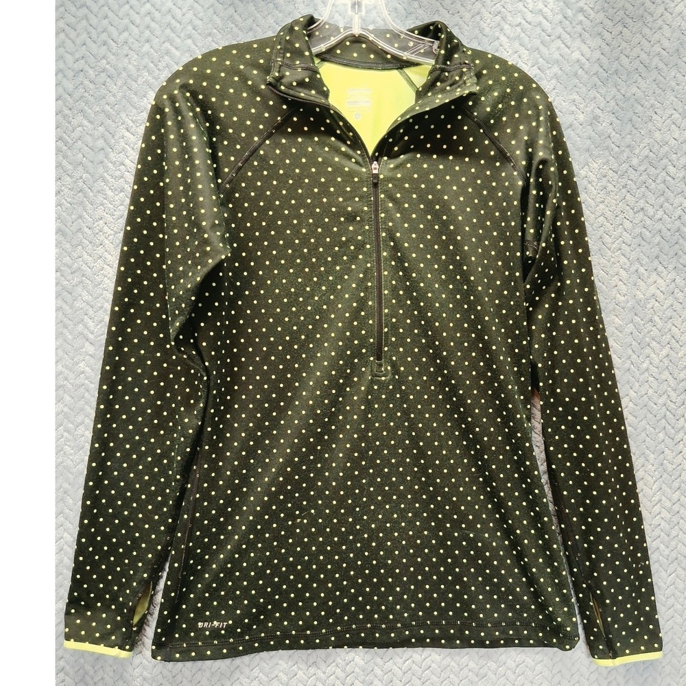 Nike Pro Hyperwarm Dri-FIT Half Zip Pullover Polka Dot Green Yellow Large